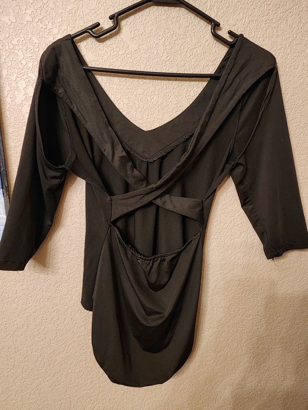 Black Draped Open-Back Bodysuit